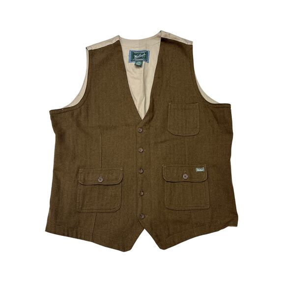 Vtg Woolrich Vest Mens XL Green Herringbone Wool Blend Sportsman Rancher *FLAW* - Picture 1 of 10
